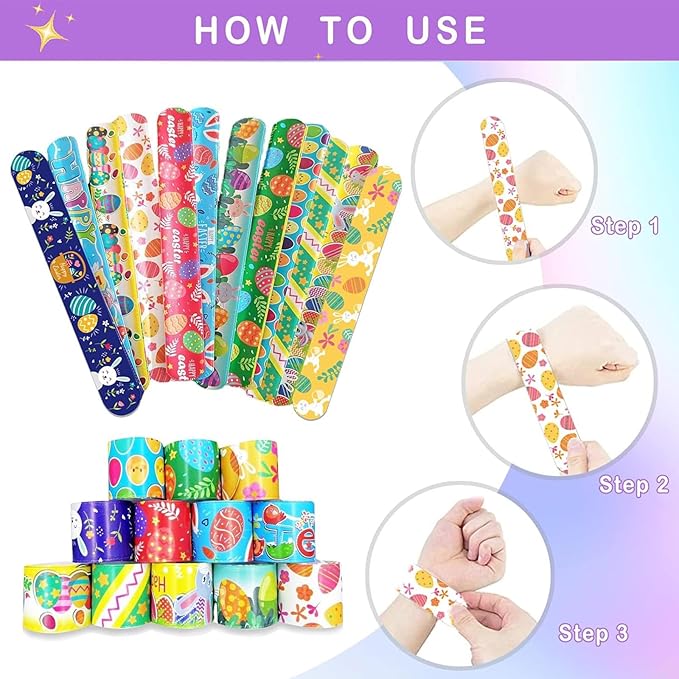 36 Pcs Easter Slap Bracelets Toys Easter Basket Stuffers Egg Fillers Gifts Party Favor