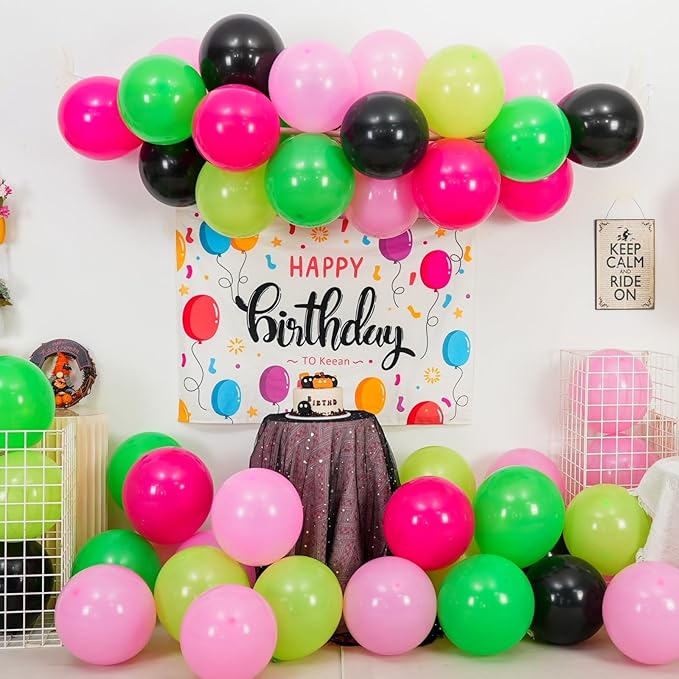 Black and Pink Green Balloons, 60PCS Witch Theme Party Balloon, 12 Inch Hot Pink Dark Light Green Black Latex Balloon for Girls Princess Witch Theme Birthday Party Decorations Supplies