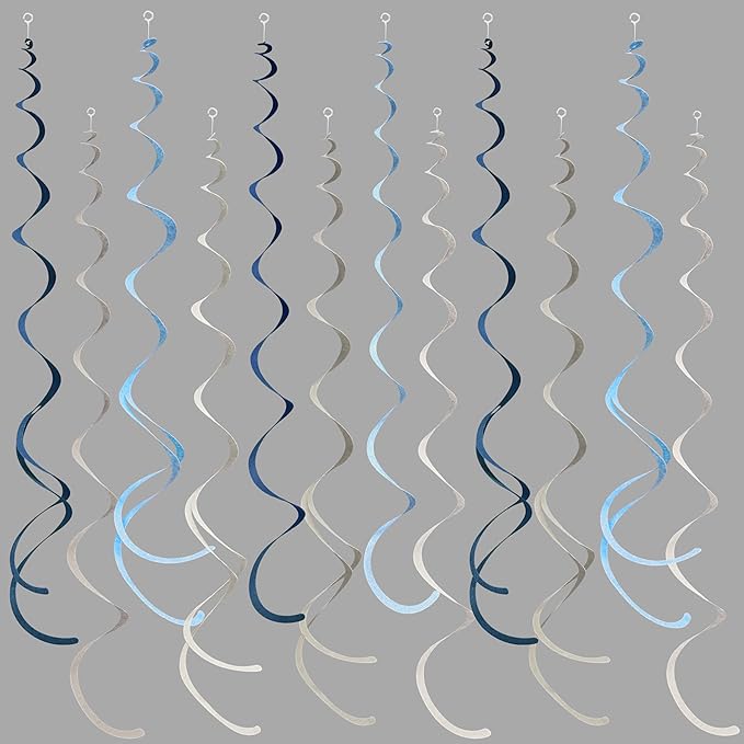 36 Pcs Dusty Blue Gray Hanging Swirl Decorations Navy Blue Grey Felt Swirl Streamer Spiral Ceiling Garland for Baby Shower Wedding Birthday Engagement Ahoy Achor Nautical Graduation Party Supplies