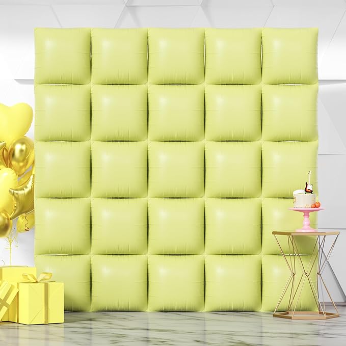 NISOCY 25PCS Yellow Square Foil Balloons Wall Backdrop Double Sided Pastel Yellow Balloons Arch Kit for Birthday Baby Bridal Shower Gender Reveal Easter Wedding Anniversary Party Decorations