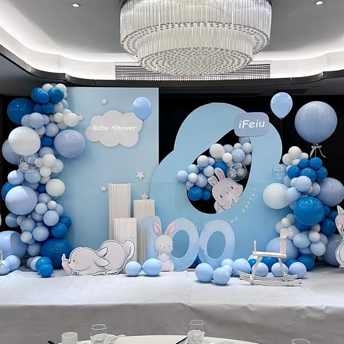 Blue Balloons Garland Arch Kit, 147 Pcs Metallic Macaron Light Blue and Confetti Silver Balloons for Baby Shower Birthday Wedding Ocean Themed Party Background Decoration