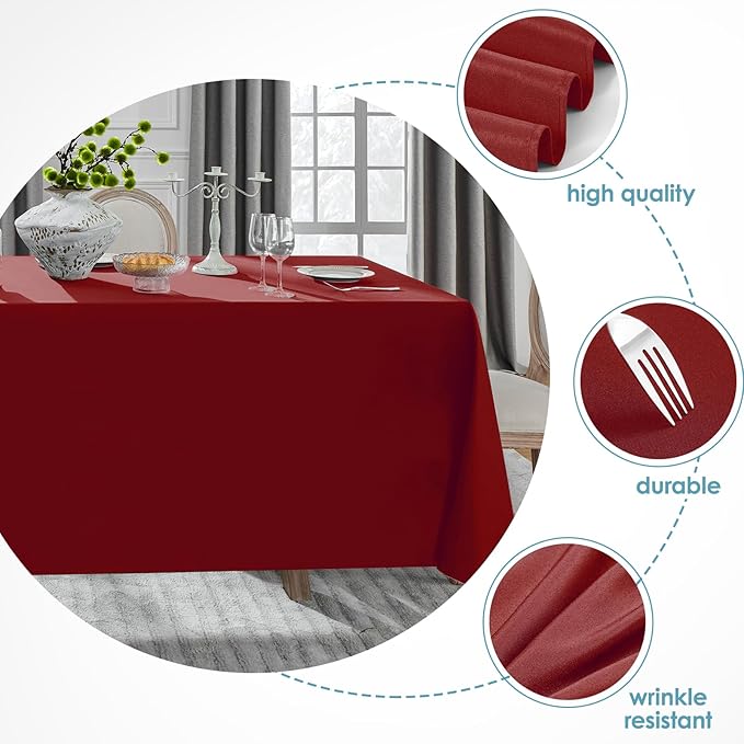 VidaFete Tablecloth 10 Pack 90 * 132inch Rectangle Table Cloth Polyester, Stain Wrinkle Resistant Polyester Dining Table Cover for Kitchen Dinning Party Wedding Rectangular Buffet Decoration(Red)