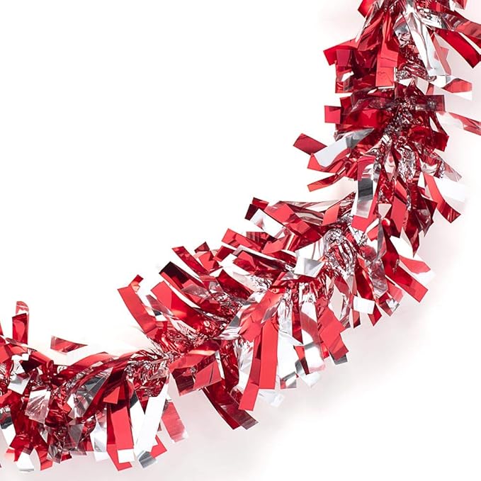 Anderson's Metallic Red & Silver Tinsel Twist Garland, 25ft Holiday Decoration, Christmas Tree Trim, Parade Float Decor, Party Supplies, Halloween, Graduation, Indoor/Outdoor Event Garland