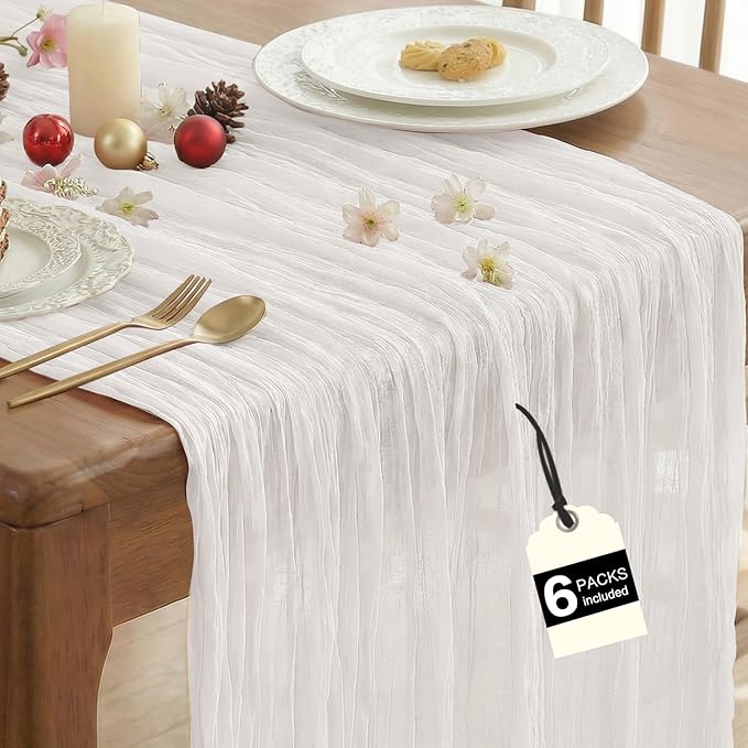 IVAPUPU 6 Pcs Cheesecloth Table Runner - 10ft Ivory White Easter Spring Boho Gauze Cheese Cloth Table Runners for Baby Shower Decoration Wedding Party Garden Farmhouse Decor