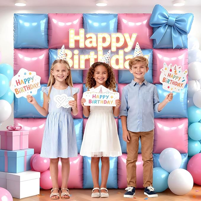 50Pcs Pink and Blue Square Foil Balloons Wall Backdrop, Double Sided Metallic Foil Balloons Tunnel Arch Garland Kit for Photo Booth Birthday Wedding Halloween Christmas Party Decorations