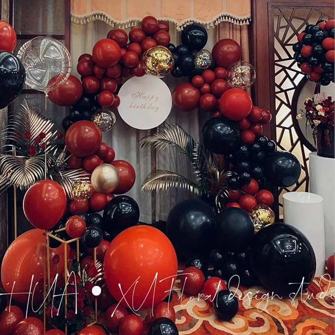 Black Red Metallic and Confetti Silver Balloons Garland Arch Kit, 147 Pcs Latex Balloon Different Sizes for Birthday Party Graduation Father's Day Anniversary Bachelorette Party Decoration