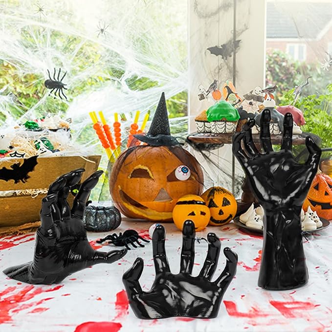 DAZONGE Halloween Decorations, Pack of 3 Wall Mounted Creepy Reaching Hands with Lighted Candles, Life-Sized Horror Hands for Gothic Wall Decorations, Scary Halloween Decorations Indoor