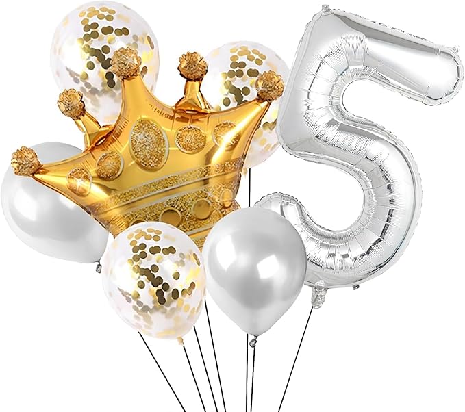 16 In Silver Large Numbers Balloons 0-9, Self Inflating Number 5 Balloons for Boys Girls, Big Silver Digit 5 Balloons for Women Men Birthday Party Anniversary Wedding Supplies Decorations