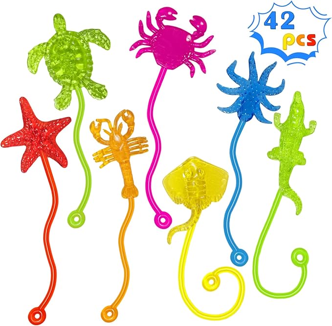 Sticky Hands Bulk 42PCS Ocean Animal Party Favors for Kids Stretchy Sticky Hand Fidget Toys Goodie Bag Stuffers Treasure Box Toys for Classroom Prizes Birthday Party Supplies Easter Egg Fillers