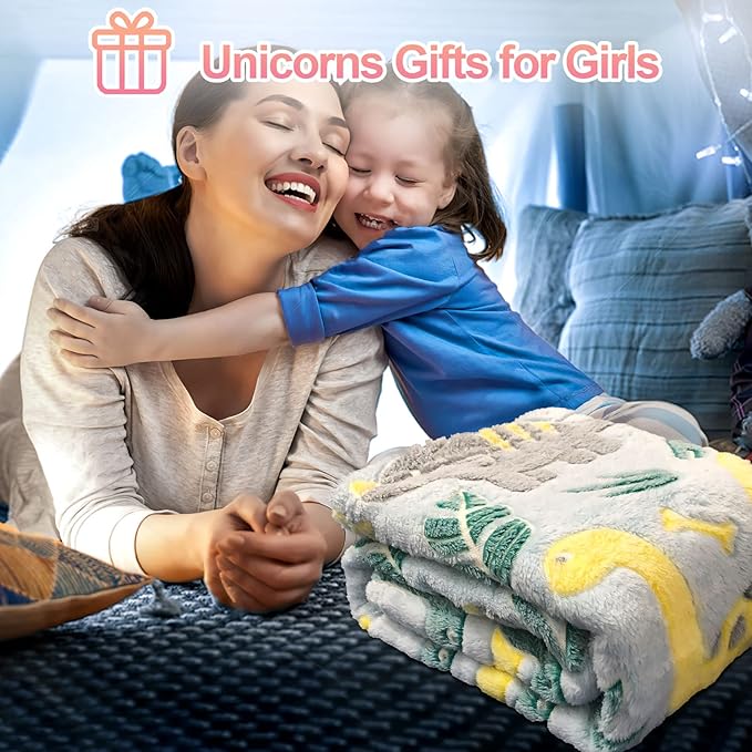 Glow in The Dark Dinosaur Blanket for Boys - Soft Fleece Throw for Kids, Toddlers - Dinosaur Gifts, Birthday Present - 50"x60"