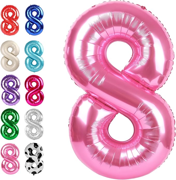 Pink Foil Number 8 Balloon 40 Inch, Helium Mylar Eight Number 8 18 28 38 48 58 80 88 Birthday Balloons, 8th Pink Women Men Wedding Anniversary, Graduations Party Supplies