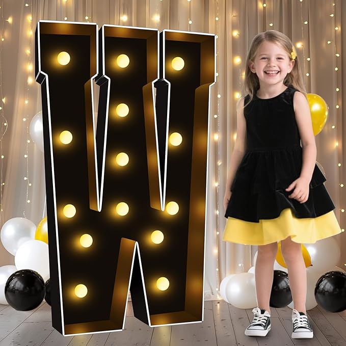 Pooqla 3FT Marquee Light Up Letters, Black LED Party Decor Large Marquee Letters 3 Feet Tall, Giant Mosaic Letter for Birthday Graduation Anniversary Wedding Decoration, Letter W