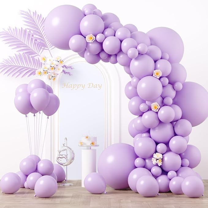 130pcs Pastel Purple Balloons Different Sizes 18" 12" 10" 5" Light Purple Latex Balloon Garland Arch Kit for Birthday Baby Shower Graduation Wedding Gender Reveal Party Decorations