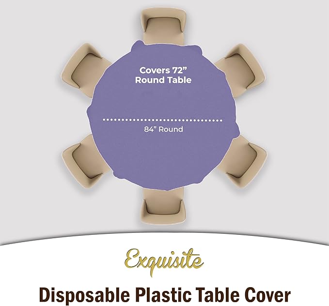 Exquisite 12-Pack Premium Plastic Tablecloth 84in. Round Table Cover - Lavender