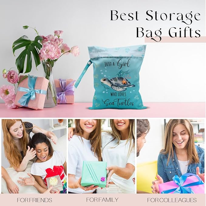 Waterproof Wet Bag for Swimsuit, Travel Beach Wet Dry Bag, Hidden Zipper Reusable Baby turtle Wet Bags, for Travel Beach Wet Swimsuits Toiletries Diapers Dirty Gym Clothes Laundry Bag