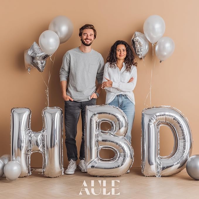 AULE 40 Inch Big Letter Balloon Silver W Large Foil Helium Alphabet Balloons A-Z for Birthday Anniversary Graduation New Year Party Decoration Supplies