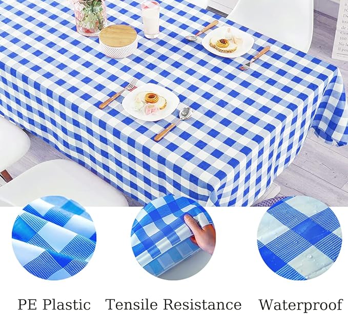 Yancorp 4 Pack Plastic Blue and White Checkered Tablecloths 54 x 108 Inch Picnic Table Covers Disposable Table Covers for Rectangle