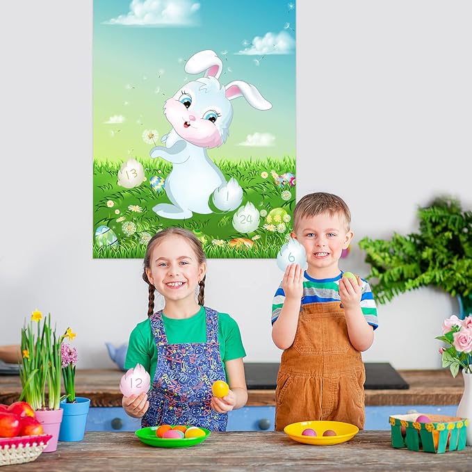 NEBURORA Pin The Tail on The Bunny with 24Pcs Bunny Tails, Happy Easter Party Game for Kids Party Decoration Supplies