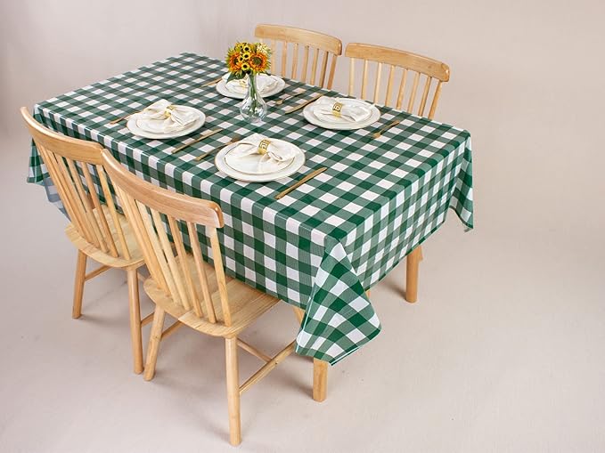 Kesfey 12 Packs Green and White Checkered Tablecloths Party Picnic Disposable Table Covers 54 × 108 Inches Splashproof Plastic Checkered Gingham Tablecover for Outdoor Dinners Party Retro Celebrations