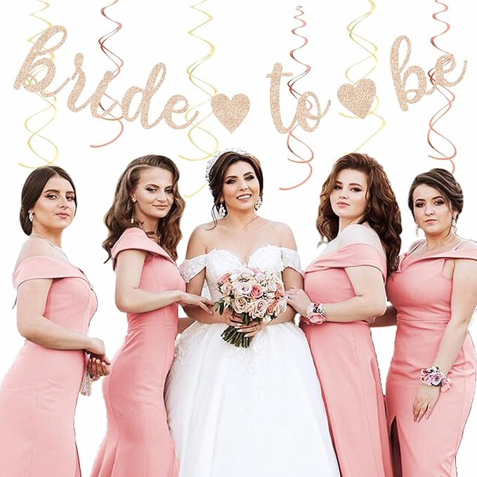Blush-Pink Rose-Gold Bridal-Shower Party Decorations - 21pcs Bride to Be Sign Banner,Bachelorette Paper Lanterns Honeycomb,Wedding Streamers Garland,Fall Tissue Pom Poms Fans Decor Supplies Burgleda