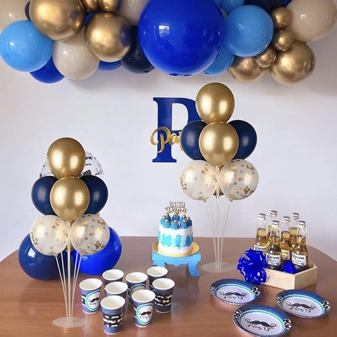 6 Sets Balloon Stand Kits, Balloon Sticks with Base for Table Centerpieces Graduation Birthday Baby Shower Gender Reveal Party Decorations(Navy&Gold)