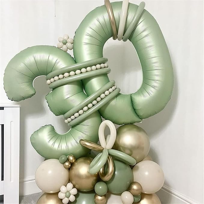 Sage Green Balloon Numbers 12, 40 Inch Big Foil Mylar Number 1 & 2 Helium Balloons, Olive Green 12th Birthday Balloons for Girls Women 12th 21st Jungle Birthday Anniversary Party Decorations Supplies