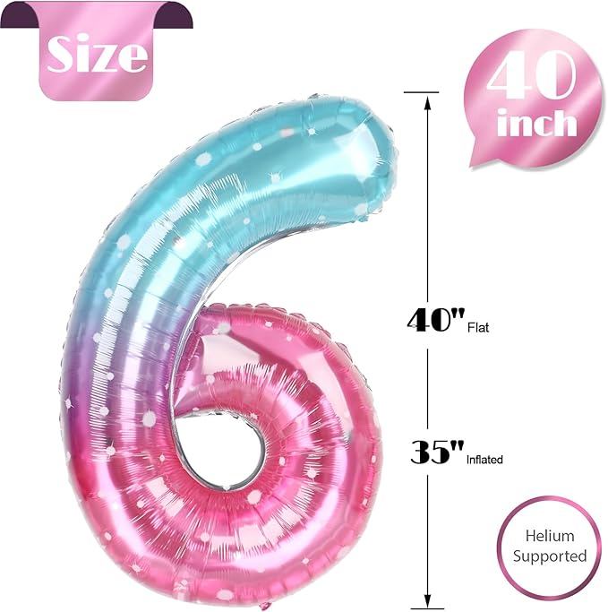 Starry Sky 6 Balloon, Number Balloons 40 Inch, 6th Balloons for Birthday Decorations, Starry Sky Party Supplies 6 Birthday Balloon, Number 6 Balloon