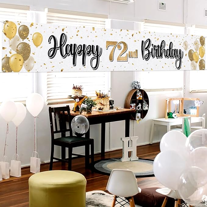 Happy 72nd Birthday Decorations,72nd Gold Balloon Large Birthday Hanging Banner Sign Cheers to 72 Years Old Bday Party Supplies.