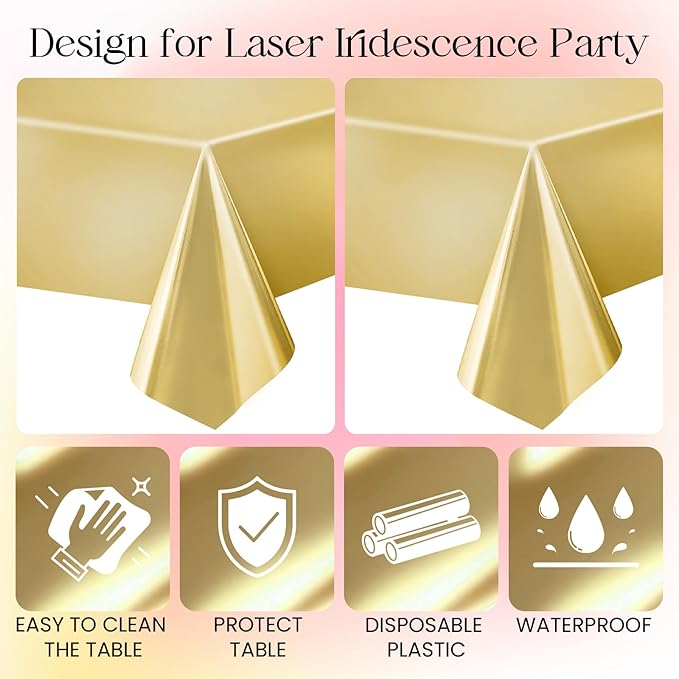 4 pcs Gold Tablecloth Plastic -Stunning Metallic Matte Finish, 40" x 108" New Year Table Cloth, Perfect for Bachelorette Wedding Graduation Birthday Party Anniversary Event Decorations