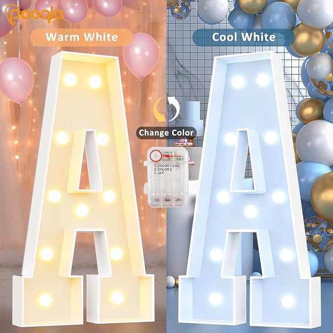 Pooqla 3FT Marquee Light Up Letters, Cool White and Warm White LED Big Mosaic Marquee Letters 3 Feet, Giant Letter Sign for Balloons Birthday Anniversary Wedding Party Decoration, Letter V