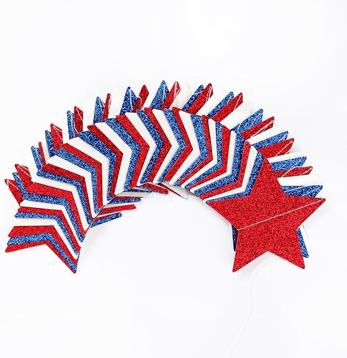 Fourth-4th of July Memorial-Day Party-Decorations - 62ft Patriotic Red-Blue White Twinkle Little Star Hanging Streamers-Garland Banner,Independence Graduation Baby Shower Birthday Decor Hugtmr