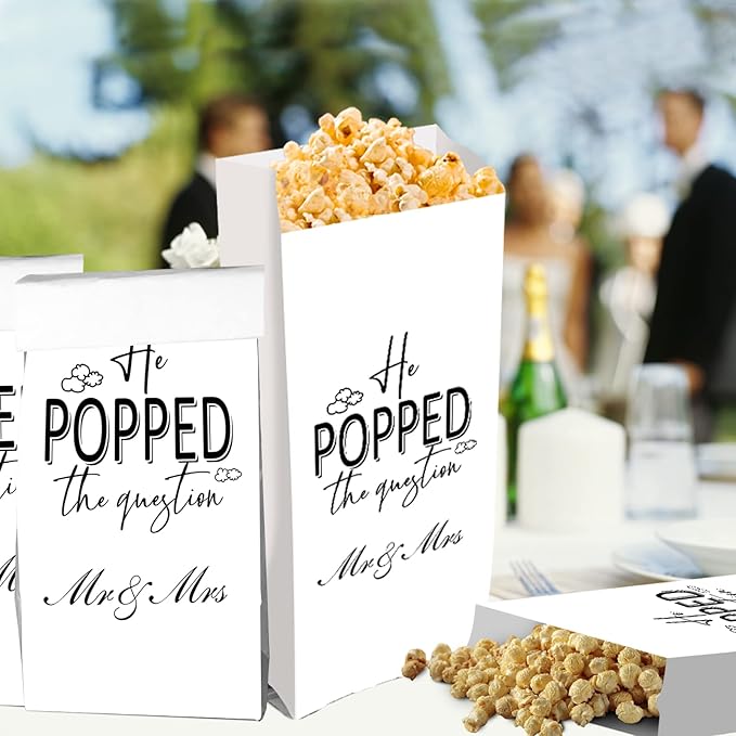 ANTING He Popped the Question Popcorn Bags Engagement Party Favors Popcorn Bags Wedding Bridal Shower Engaged Goody Snack Treat Bags Grease Resistant