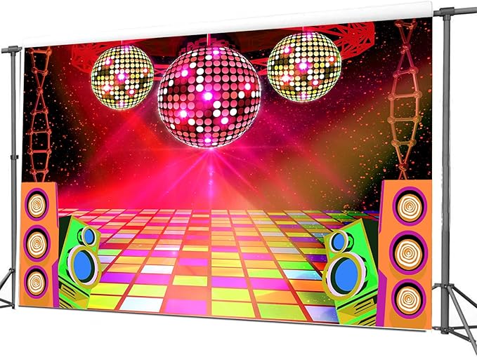 8X6ft Dance Party Backdrop Retro 70s 80s 90s Theme Glitter Stage Dance Ball Background Disco Party Decoration DJ Backdrop Banner for Birthday Party Prom Portrait Photo Shoot Polyester, Red