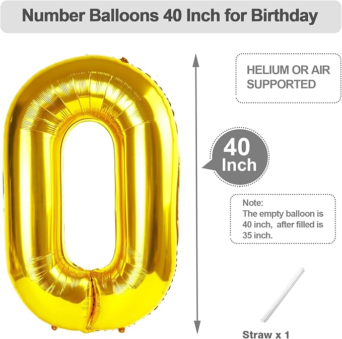 20 Gold Number Balloons, 40 Inch Balloons for Woman Man 20th Birthday Party Decoration, Foil Number Ballon for 20, 2026 Anniversary, Bridal Shower, Graduation, Valentine's Day, Mother's Day, Easter