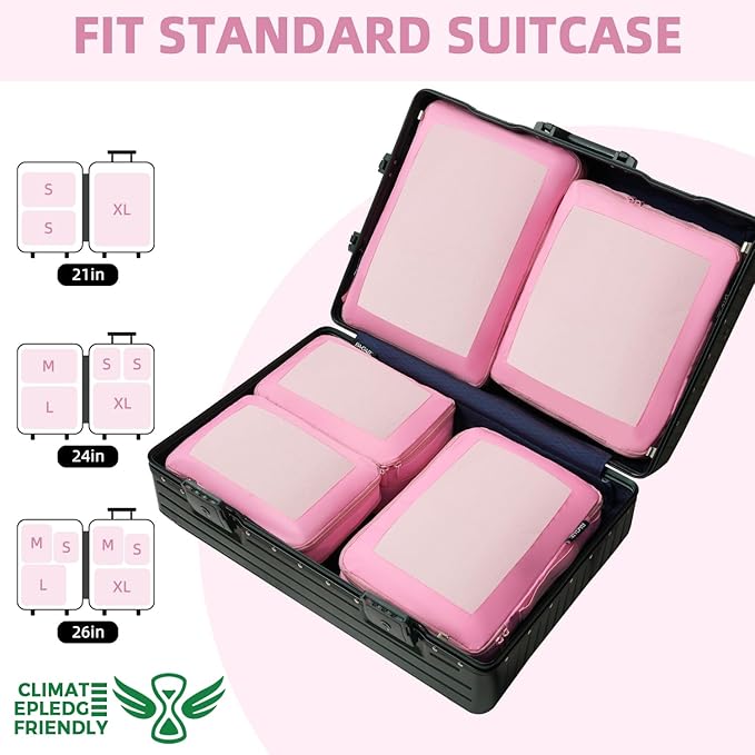 BAGAIL 4 Set/6 Set/8 Set Compression Packing Cubes Travel Accessories Expandable Packing Organizers (Square Mesh, 06-Pink)