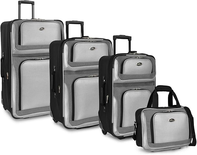 U.S. Traveler New Yorker Lightweight Expandable Rolling Luggage, Charcoal, 4-Piece Set