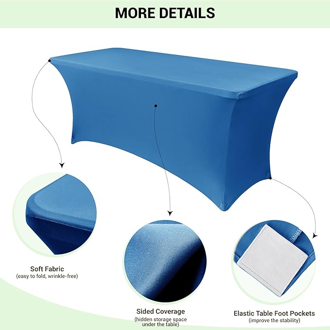 Obstal 6 Pack Stretch Spandex Table Covers for 6 Foot Tables - 6 FT Universal Rectangular Fitted Tablecloth Protector for Wedding, Banquet, Party (Aqua, 72 Length x 30 Width x 30 Height Inches)