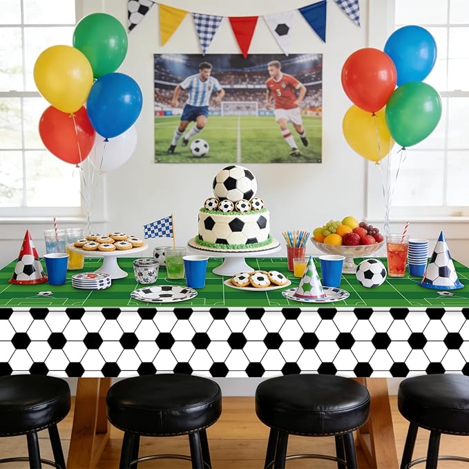Hxezoc 3 Pack Disposable Soccer Plastic Tablecloths, 54 x 108 Inches Soccer Waterproof Table Cover for Sports Birthday Party Baby Shower Decorations Outdoor Indoor Party Supplies