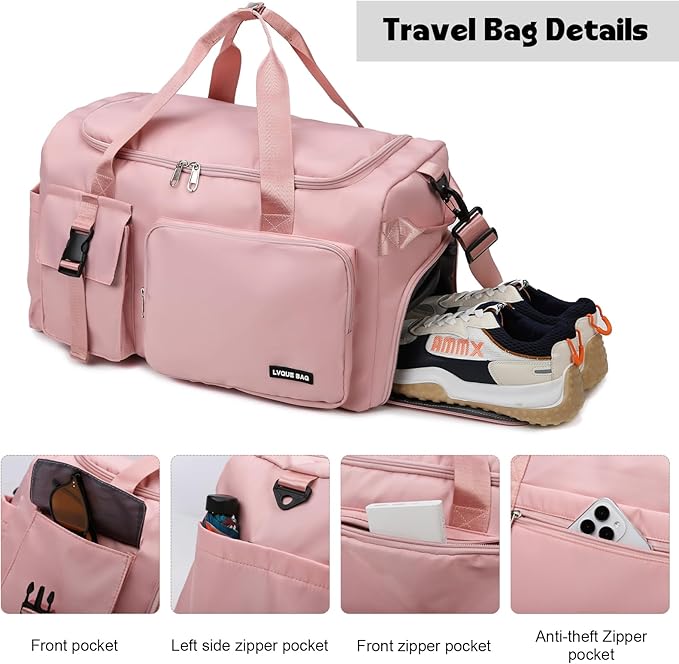 Eslcorri Gym Duffle Bag for Women Men, Sports Backpack with Wet & Shoe Compartment, Fitness Overnight Weekender Bag for Yoga, Swim, Travel (Style B, GreenPink)