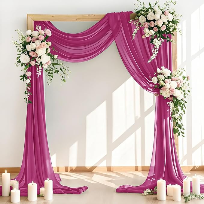 Wedding Arch Draping Fabric 30'' x 18FT Sheer Chiffon Arch Drape Backdrop 2 Panel Fuschia Drapes for Easter Bridal Shower Photo Booth Church Decor Birthday Party Outdoor Decor