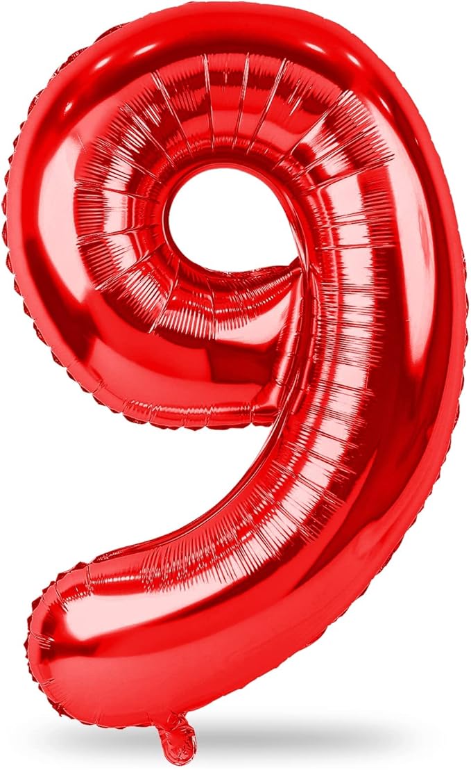 Red 9 Balloons for Boys, 40 Inch Large Foil Number Balloons Set 0-9, Self Inflating Digital 9 Helium Balloon for Girls Women Men Age Birthday Anniversary Party Decorations Photo Shoot Supplies