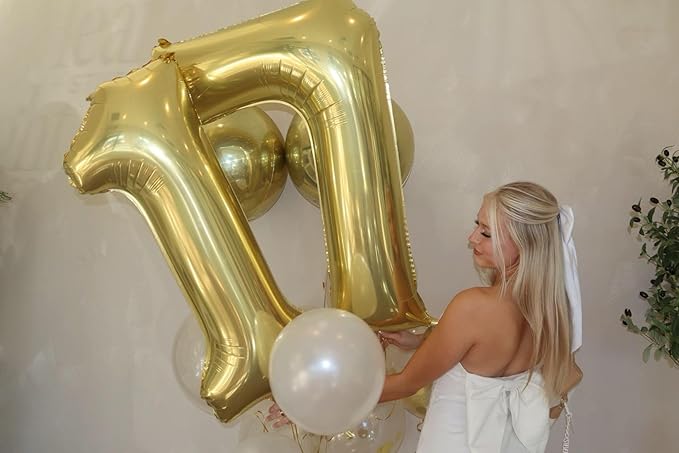 Champagne Gold Number 7 Birthday Balloon 40 Inch, Digital Balloons for 7 17 27 70 77 Party Celebration Decorations Supplies,Light Gold Mylar Foil Numbers Balloon for Seven Wedding Anniversary