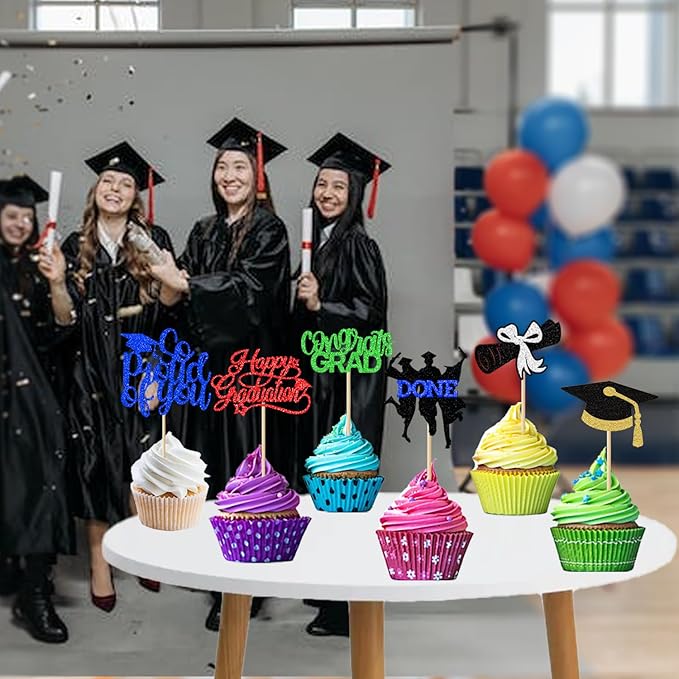 24 Pack 2026 Congrats Grad Cupcake Toppers Set, Graduation Cupcake Decor, Class of 2026 Cupcake Picks for Senior High School College Grad Party Decorations Supplies(Black with Green) B
