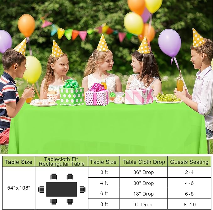 Smiry Disposable Table Cloth - 15 Pack, 54 x 108 Inch Waterproof Rectangle Tablecloths for Parties, Decorative Plastic Table Cover, Leakproof & Sturdy, Lime Green