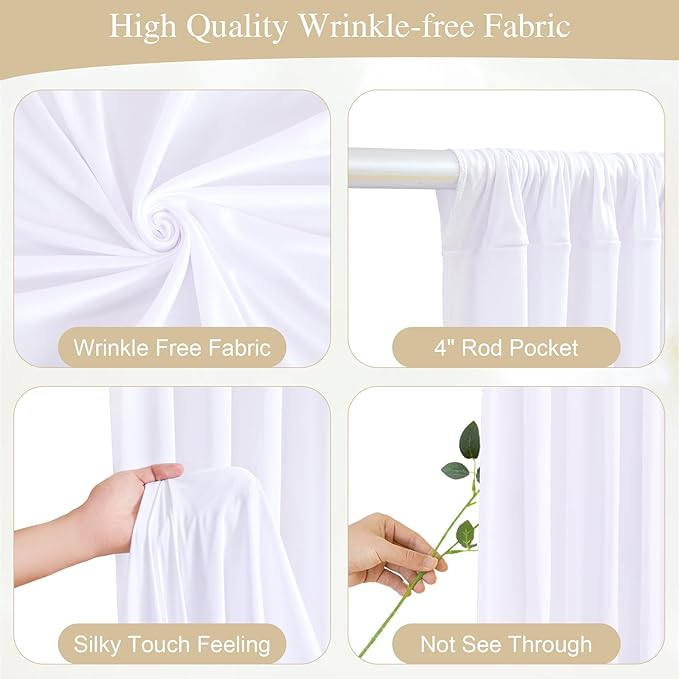 20x10FT White Backdrop Curtains with Lights for Parties,Wrinkle Free Wedding Photo Backdrop Curtains for Baby Shower Birthday Ceremony Reception Home Party Decorations-5ft x 10ft,4 Panels