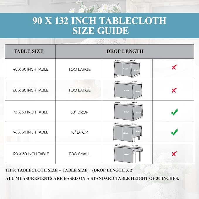 VidaFete 2 Pack 90*132inch Rectangle Tablecloth Polyester Table Cloth，Stain Resistant and Wrinkle Polyester Dining Table Cover for Kitchen Dinning Party Wedding Rectangular Tabletop Decoration(White)