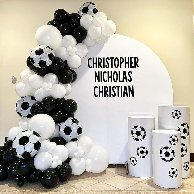 Soccer Balloon Garland Arch Kit, 22 18 12 10 5 Inch Black White Football Print Balloons Arch Kit with 4D Football Foil Balloon Football Helium Balloon for Birthday Soccer Club Party
