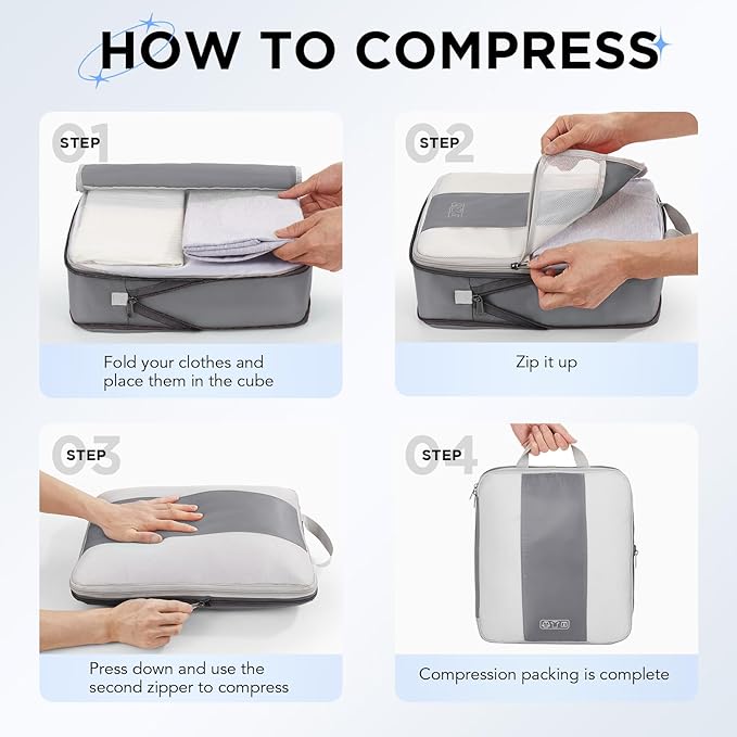 10 Set Compression Packing Cubes for Travel Essentials,Compressible Expandable Packing Cubes for Suitcase,OlarHike Luggage Organizer Bags for Travel,Handy Helper for Organizing Clothes(Gray)