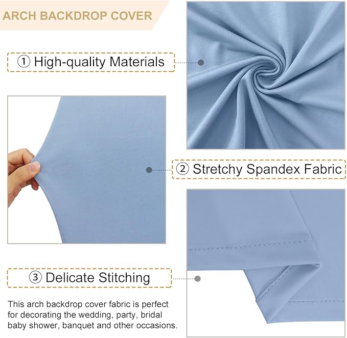 Wedding Arch Cover Set 5FT 6FT 7FT Dusty Blue Wedding Arch Cover Set of 3 Spandex Round Top Arch Covers for Metal Stand Balloon Stretchy Arch Cover for Wedding Party Supplies