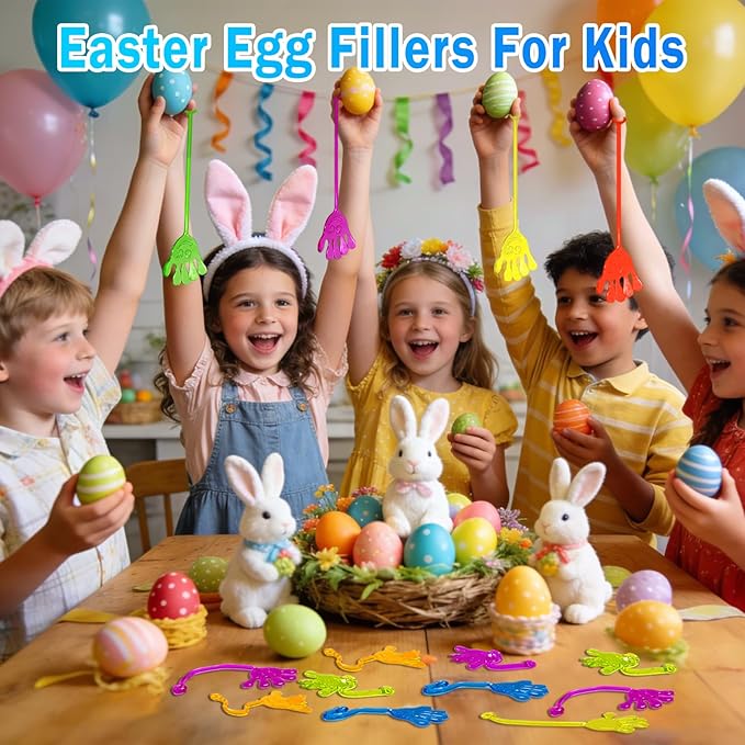 Sticky Hands Bulk 48 PCS Easter Basket Stuffers Egg Fillers Party Favors for Kids 4-8 8-12 Stretchy Sticky Hand Toy Kid Goodie Bag Stuffers Small Classroom Prizes Student Gifts Birthday Party Supplies